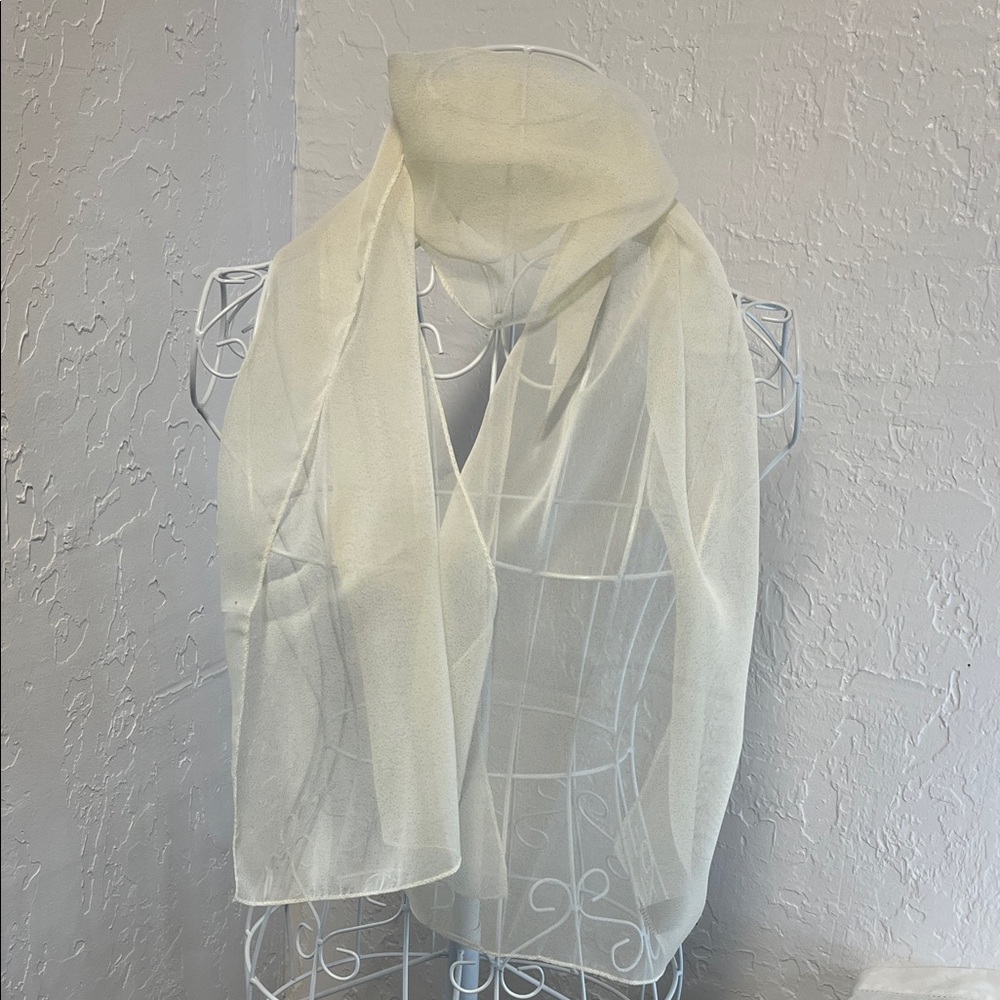 Vintage Lightweight Sheer Ivory Cream Scarf w/ Metallic Flakes